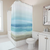 Zee Blue Waterverf Ocean Waves Kuststrand Douchegordijn (In situ)