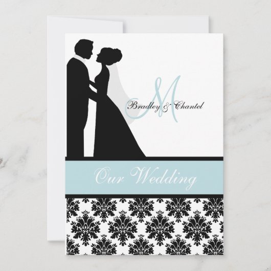 Zee Blue Wedding Couple Wedding Invitation Kaart (Voorkant)