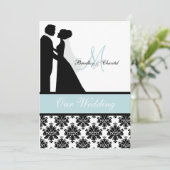 Zee Blue Wedding Couple Wedding Invitation Kaart (Staand voorkant)