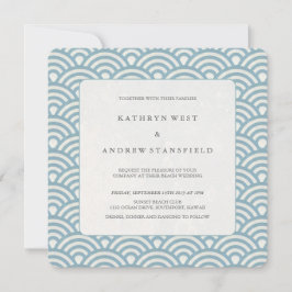 Zee Blue + White Pattern Beach Weddenschap Invitat Kaart