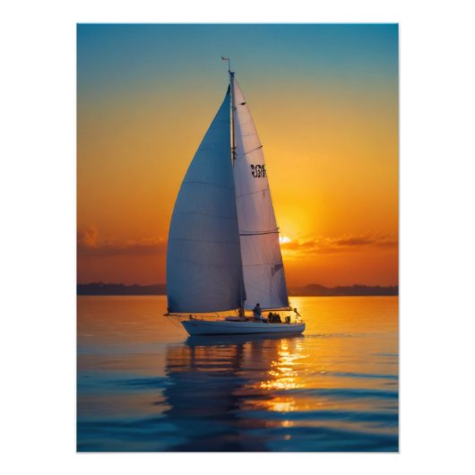 Zee Boat Sail Sunset Foto Afdruk (Voorkant)