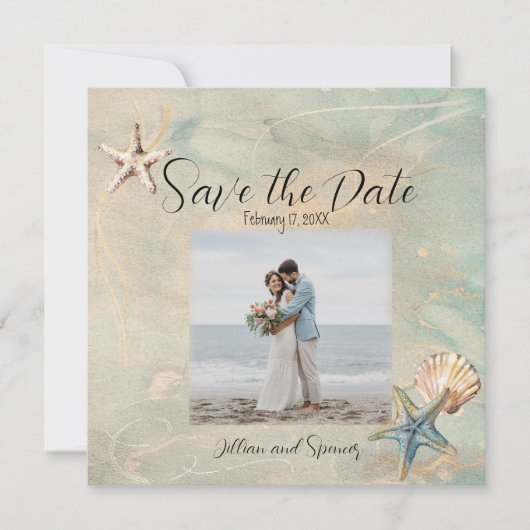 Zee Breeze Bruiloft Save the Date Kaart (Voorkant)