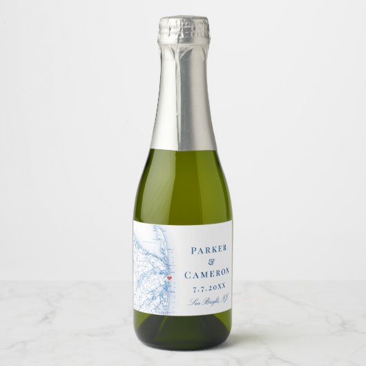 Zee Bright New Jersey Kaart Bruiloft Champagne Min Sparkling Wijnetiket (Voorkant)