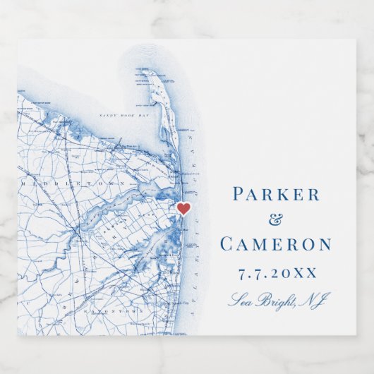 Zee Bright New Jersey Kaart Elegant Wedding Bier Etiket (Enkel label)