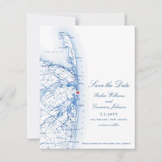 Zee Bright NJ Elegant Kaart Bestemming Bruiloft (Voorkant)