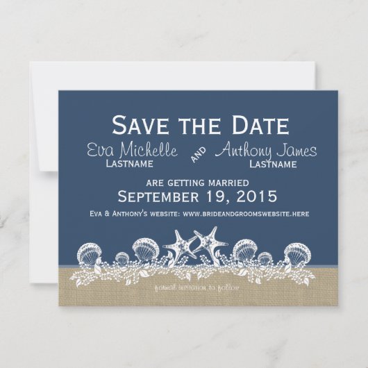 Zee Bruiloft Navy Blauwe Save the Date Kaart (Voorkant)