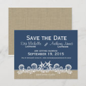 Zee Bruiloft Navy Blauwe Save the Date Kaart (Voorkant / Achterkant)
