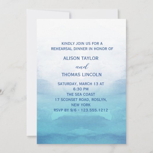 Zee bruiloft repetitie diner uitnodiging (Voorkant)