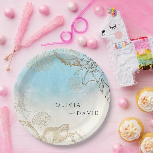 Zee bruiloft zomer blauw oceaan strand bruiloft papieren bordje (Feest)