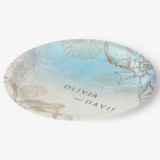 Zee bruiloft zomer blauw oceaan strand bruiloft papieren bordje (Gekanteld)