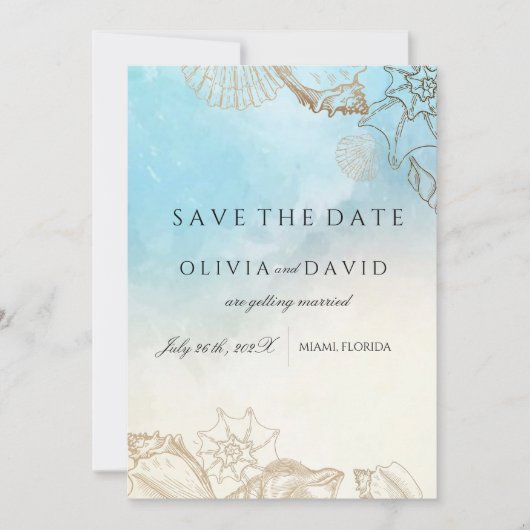 Zee bruiloft zomer blauw oceaan strand bruiloft save the date (Voorkant)