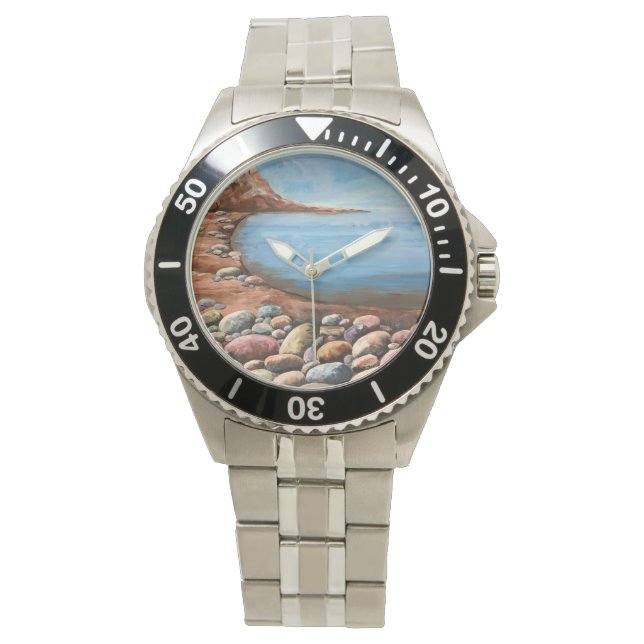 Zee Coast Rocky CLIFFS SEASHORE Ontspannend helder Horloge (Voorkant)