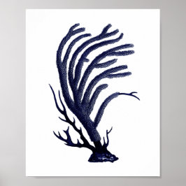 Zee Coral Navy Blue Coastal Wall Art Poster