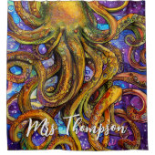 Zee Creature Octopus met persoonlijke naam Douchegordijn (Voorkant)