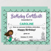Zee Creature Party Black Mermaid B-day Certificate (Voorkant / Achterkant)