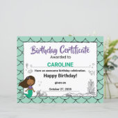 Zee Creature Party Black Mermaid B-day Certificate (Staand voorkant)