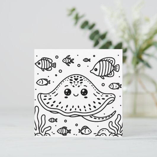 Zee Creature Stingray | Kleurplaat van kind Kaart (Staand voorkant)
