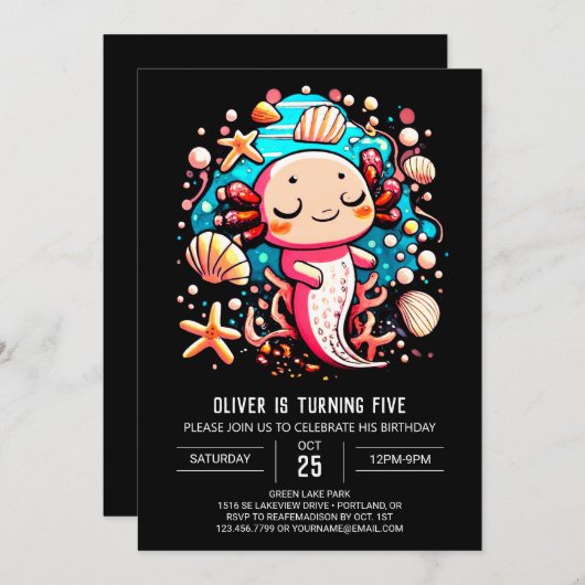 Zee Creatures Axolotl Elegant Verjaardag Kaart (Voorkant / Achterkant)