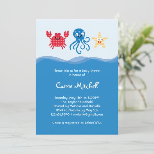 Zee Creatures Baby shower Invitation Kaart (Staand voorkant)