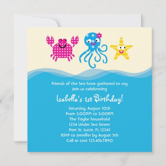 Zee Creatures Girl Birthday Invitation Kaart (Voorkant)