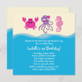 Zee Creatures Girl Birthday Invitation Kaart (Voorkant / Achterkant)