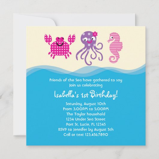 Zee Creatures Girl Birthday Invitation Kaart (Voorkant)