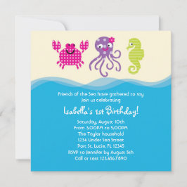 Zee Creatures Girl Birthday Invitation Kaart