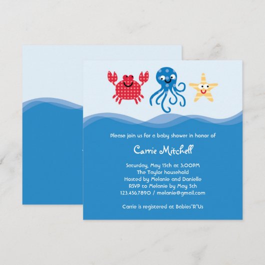 Zee creeert Baby shower Uitnodiging (Voorkant / Achterkant)