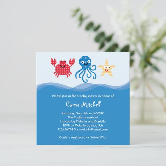 Zee creeert Baby shower Uitnodiging (Staand voorkant)