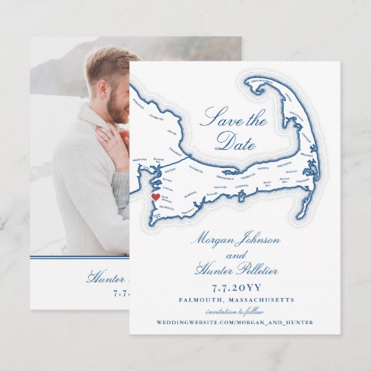 Zee Crest Beach Hotel Falmouth Cape Cod bruiloft Save The Date (Voorkant / Achterkant)