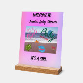 Zee Critters Baby shower Roze Achtergrond Acryl Bord (Hoek)