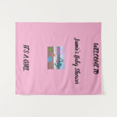 Zee Critters Baby shower Roze Achtergrond Wandkleed (Voorkant (horizontaal))