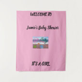 Zee Critters Baby shower Roze Achtergrond Wandkleed (Voorkant)