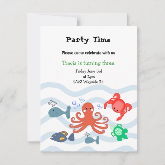 Zee Critters Birthday Party Invitation Kaart (Voorkant)