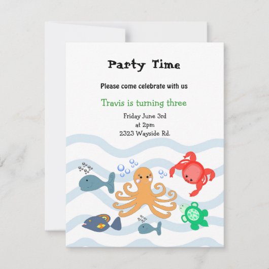 Zee Critters Birthday Party Invitation Kaart (Voorkant)