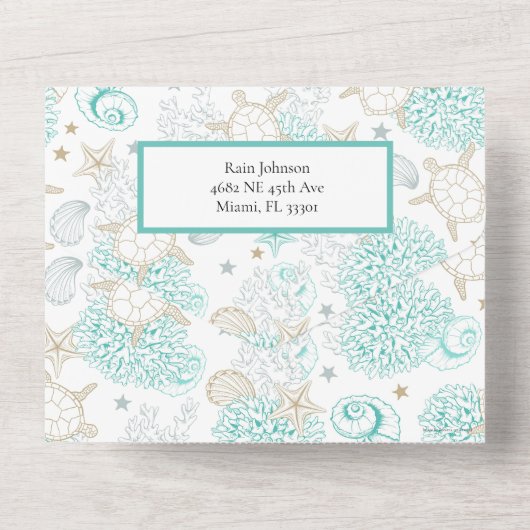 Zee de liefde strand bruiloft all in one uitnodiging (Achterkant)