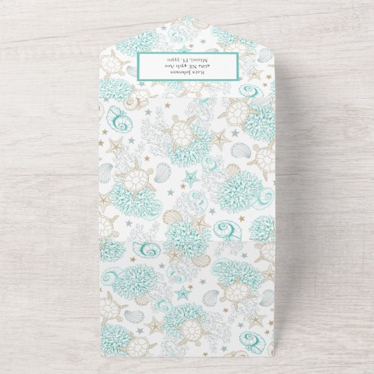 Zee de liefde strand bruiloft all in one uitnodiging (Buitenkant)