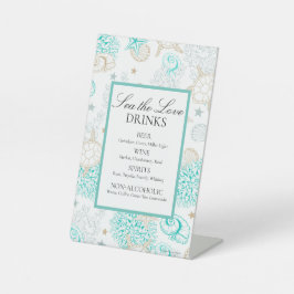 Zee De Liefde Strand Bruiloft Drinken Reclamebord Met Voetstuk