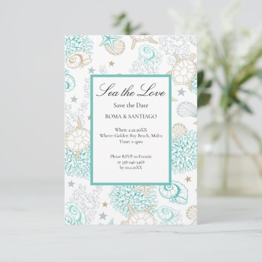 Zee De Liefde Strand Nautisch Huwelijk Plat Save The Date (Staand voorkant)