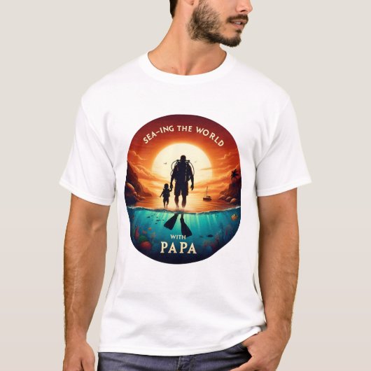 Zee de wereld met PAPA | Scuba Diving Dad T-shirt (Voorkant)