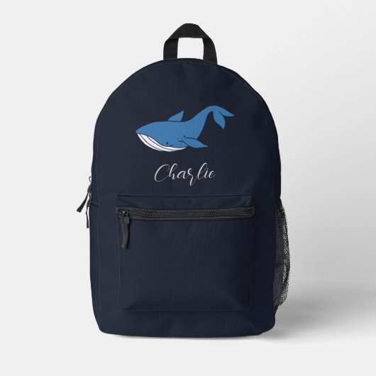 Zee Dier Blauwe Walvis Schrift Monogram Op Maat Bedrukte Rugzak (Voorkant)