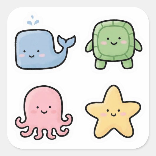 Zee Dier Sticker Set van 4 | Walvis Schildpad... (Voorkant)