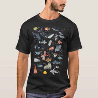 Zee Dieren Alfabet Oceaan Leven Exploratie Zee T-shirt