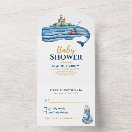 Zee Dieren Baby Baby shower All In One Uitnodiging (Binnen)