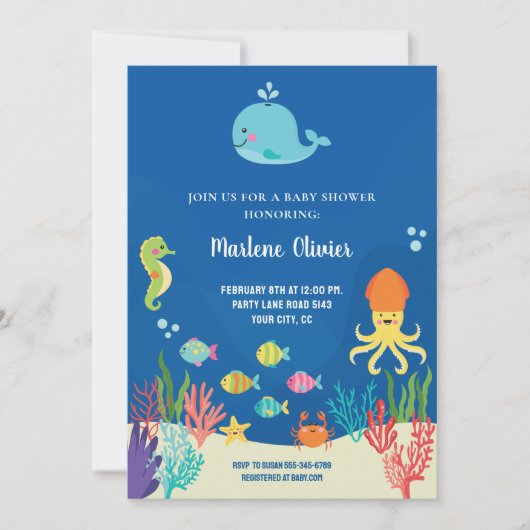 Zee dieren baby shower kaart (Voorkant)