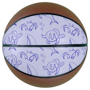 Zee dieren en zeilboot één lijn tekening patroon  basketbal