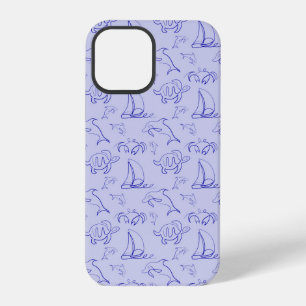 Zee dieren en zeilboot één lijn tekening patroon iPhone 12 pro hoesje