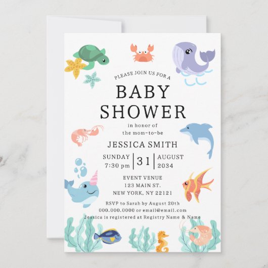 Zee Dieren Genderneutraal Baby shower Kaart (Voorkant)