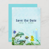 Zee Dieren Strand Aquarel Elegant Save the Date Aankondigingskaart (Voorkant / Achterkant)