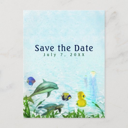 Zee Dieren Strand Aquarel Elegant Save the Date Aankondigingskaart (Voorkant)